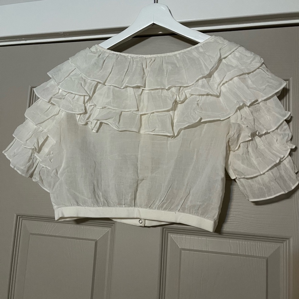 H&M Sheer White Ruffled Blouse - Picture 2 of 6